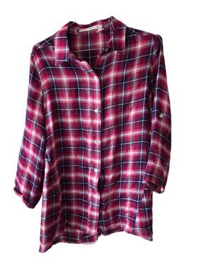 Chelsea & Violet Plaid Button Down Long Roll Tab Sleeves Soft Shirt